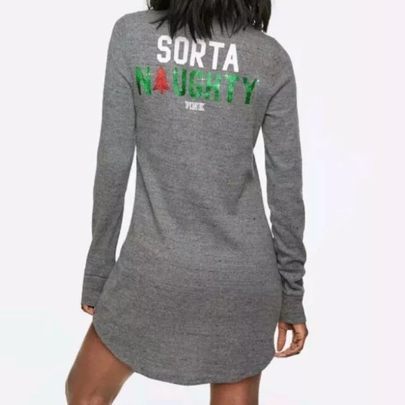 VS PINK Christmas Henley Thermal Sleepshirt Dress - Picture 2 of 8